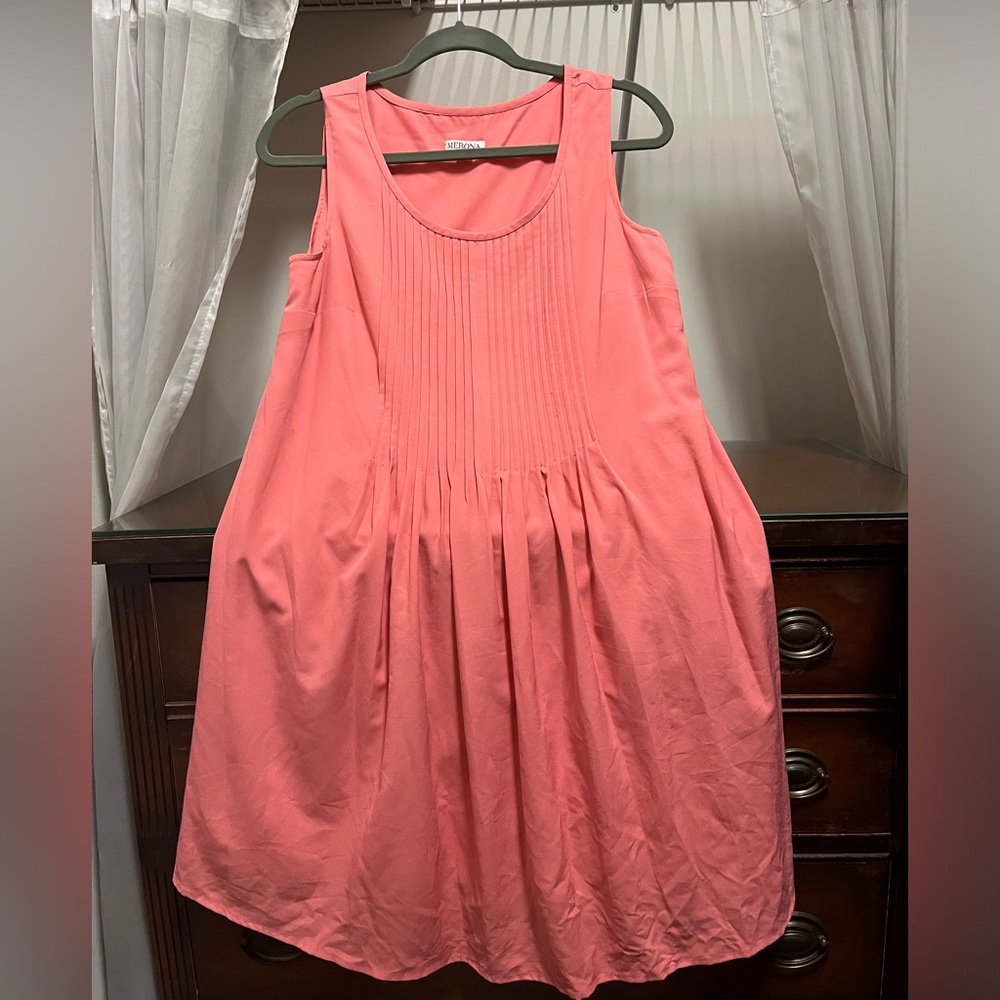 EUC Merona Women's Medium Coral Sleeveless Pleated Dress